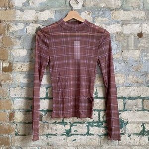 *NWT* Urban Outfitters mesh long-sleeve plaid top